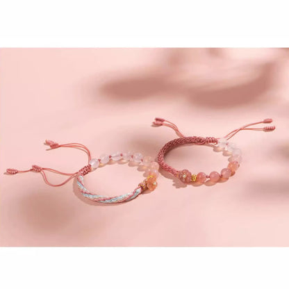 Mythstone Natural Gradient Agate Reincarnation Knot Peach Blossom Wealth Luck Handmade String Bracelet