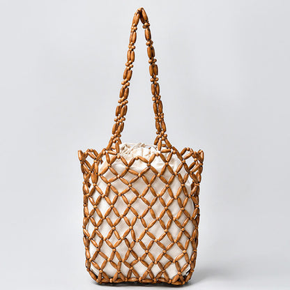 Mythstone Hand-woven Wooden Beads Shoulder Bag Handbag