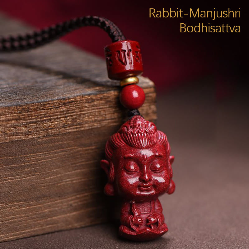 Mythstone Chinese Zodiac Natal Buddha Natural Cinnabar Amulet Keep Away Evil Spirits Necklace Pendant