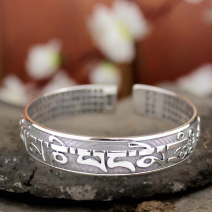 Mythstone Tibetan Sanskrit White Copper Meditation Prayer Bracelet Bangle