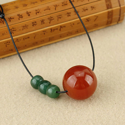 Mythstone Red Agate Green Aventurine Green Bodhi Seed Bead Calm Leather Rope Necklace Pendant