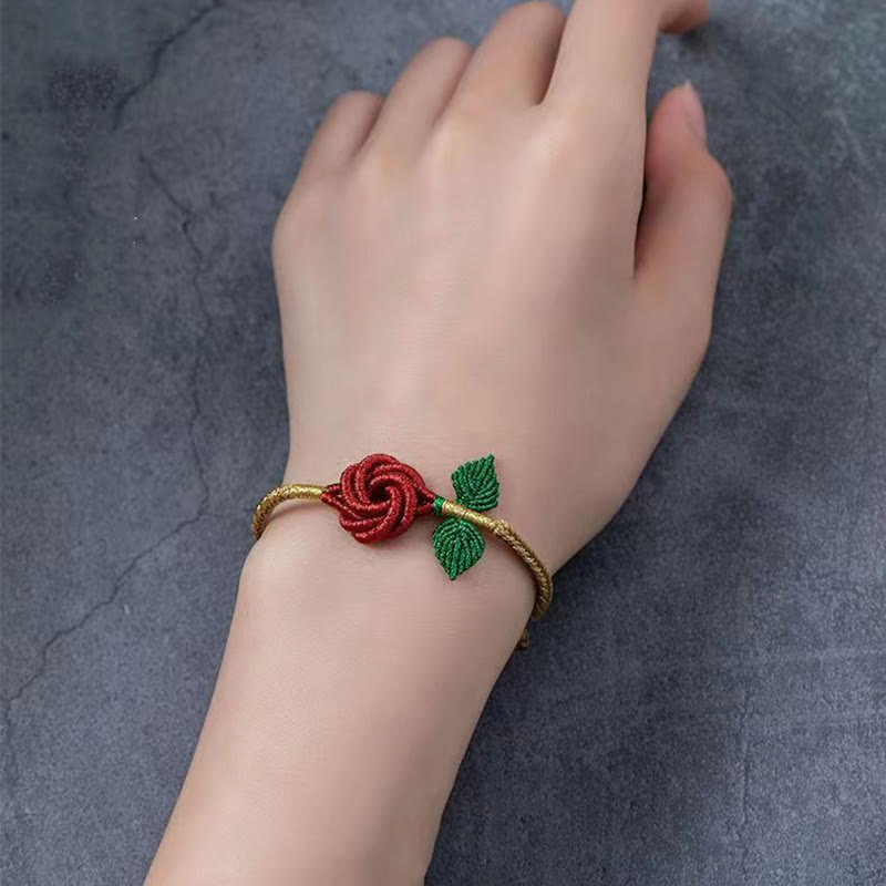 Mythstone Rose Flower Rope Eight Thread Peace Knot Luck Handmade Bracelet