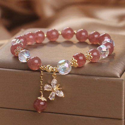 Pulsera con dije de mariposa curativa y amor de cuarzo fresa natural Mythstone 