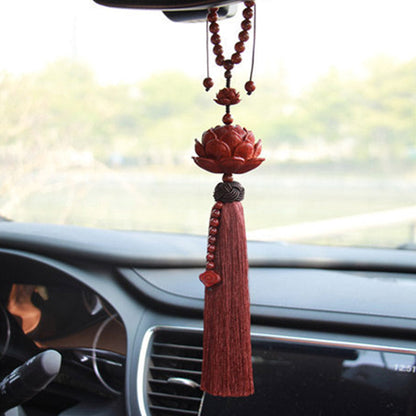 Mythstone Tibetan Small Leaf Red Sandalwood Lotus Luck Protection Tassel Decoration