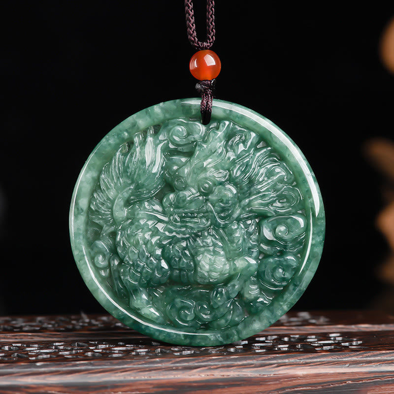 Mythstone Natural Jade Kirin Abundance String Necklace Pendant