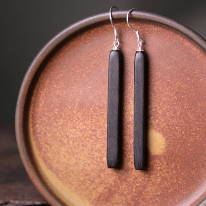 Mythstone 925 Sterling Silver Ebony Wood Texture Balance Peace Drop Dangle Earrings