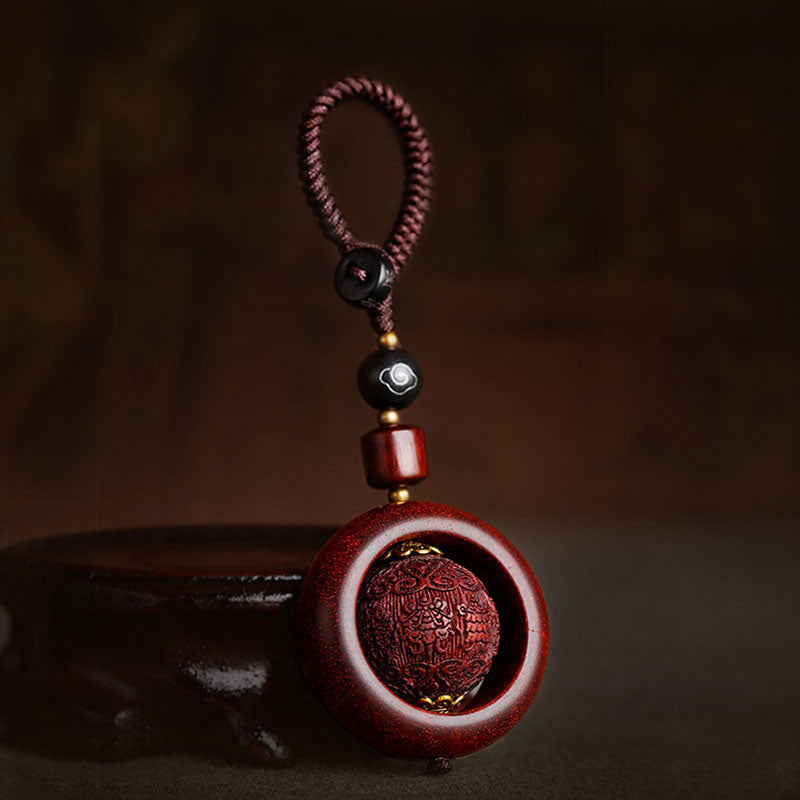 Mythstone Tibetan Small Leaf Red Sandalwood Ebony Luck Protection Rotation Decoration