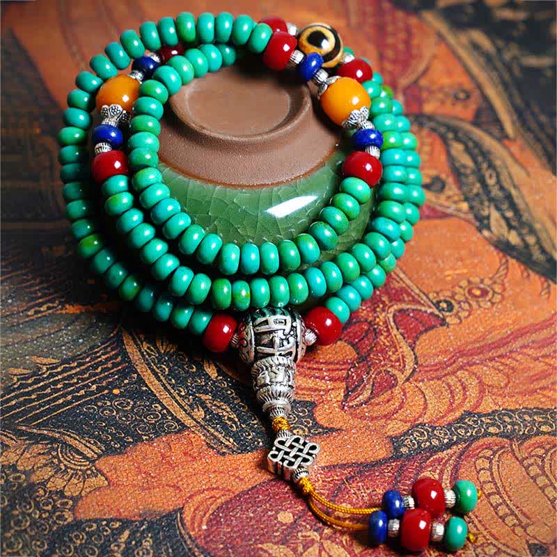 Mythstone 108 Mala Beads Tibetan Turquoise Dzi Bead Protection Bracelet