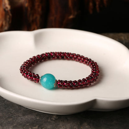 Mythstone Natural Garnet Pink Crystal Red Agate Amazonite Bead Protection Bracelet