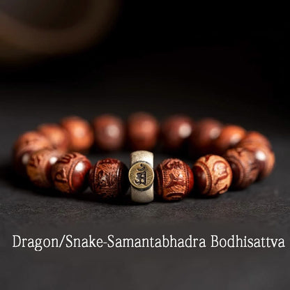 Mythstone Chinese Zodiac Natal Buddha Small Leaf Red Sandalwood Om Mani Padme Hum Protection Bracelet