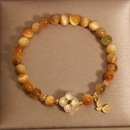 Mythstone Tiger Eye Four Leaf Clover Butterfly Protection Bracelet