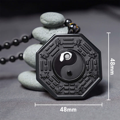 Mythstone Black Obsidian Stone Yin Yang Pendant Necklace