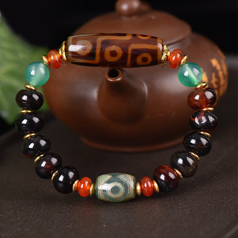 Mythstone Tibetan Natural Nine-Eye Dzi Bead Three-eyed Dzi Bead Protection Bracelet