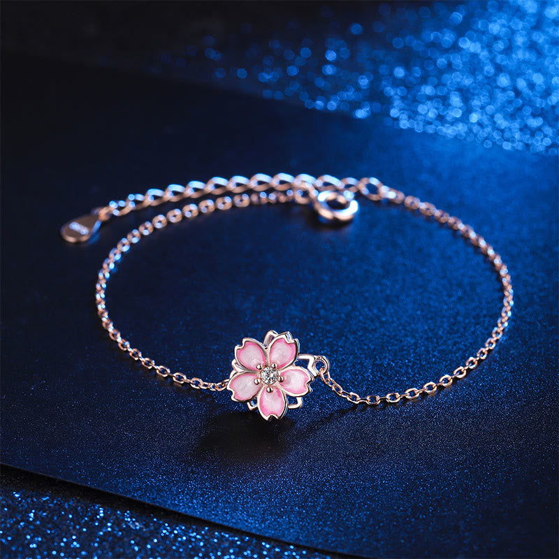 Pulsera de cadena con bendición de flor de cerezo en plata de ley 925 de Mythstone con anillo giratorio 