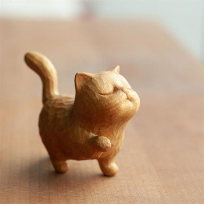 Mythstone Mini Thuja Sutchuenensis Boxwood Cute Cat Kitten Carved Prosperity Decoration