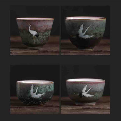 Mythstone Auspicious Crane Ceramic Teacup Kung Fu Tea Cup Bowl