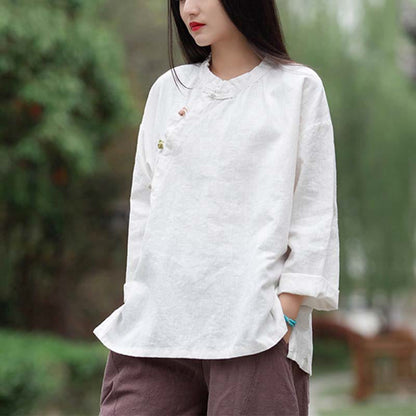 Blusa de lino con ramio Mythstone para mujer, estilo chino Hanfu