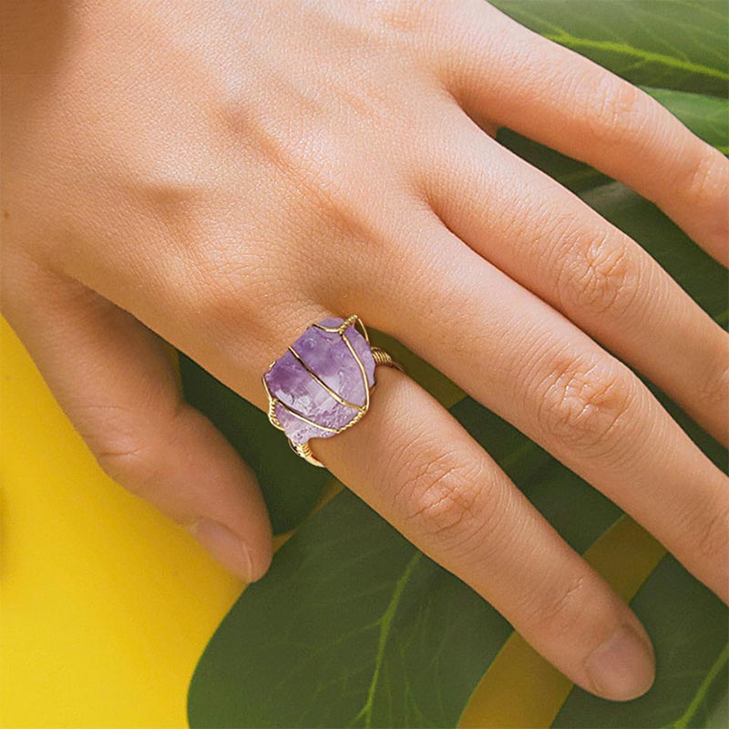 Mythstone Natural Crystal Gemstone Amethyst Adjustable Ring