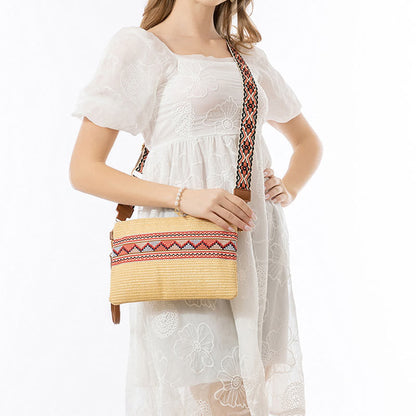 Mythstone Boho Colorful Geometry Straw Woven Crossbody Bag Shoulder Bag Handbag