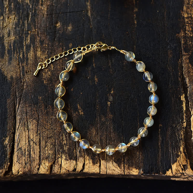 Mytthstone Natural Moonstone 14K Gold Healing Positive Bracelet