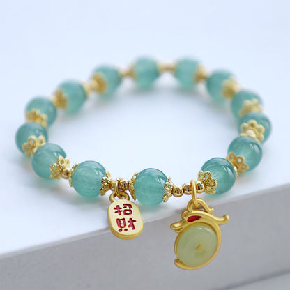 MythStone Year of the Dragon Red Agate Green Aventurine Peace Buckle Fu Character Lucky Fortune Bracelet