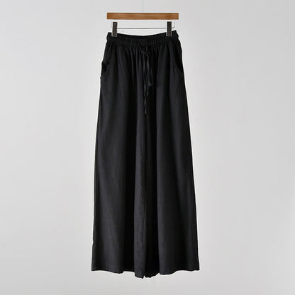 Mythstone Loose Cotton Linen Drawstring Wide Leg Pants With Pockets