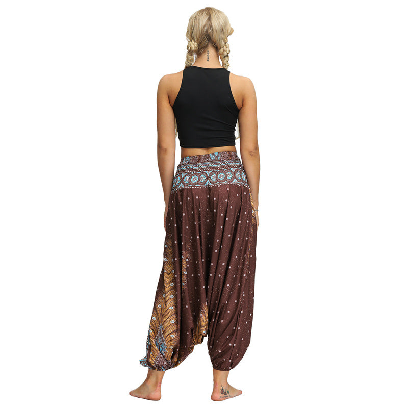 Mythstone Boho Feather Yoga Pants Hippie Harem Trousers Sports Fitness Dance Women's Pants