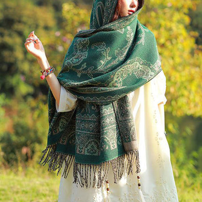 Mythstone Vintage Tibetan Leaves Pattern Design Shawl Cozy Travel Scarf Wrap