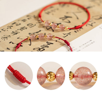 Mythstone Strawberry Crystal Beads Luck Red String Anklet