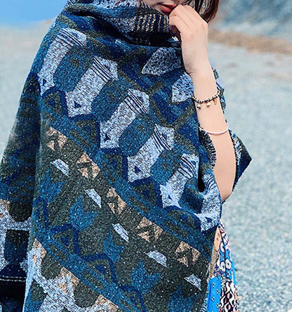 Mythstone Tibetan Shawl Classic Geometry Pattern Winter Cozy Travel Scarf Wrap