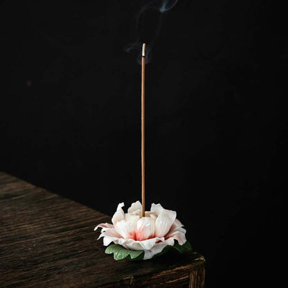 Mythstone Tibetan Lotus Blessing Ceramic Stick Incense Burner Decoration