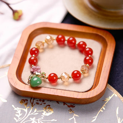 Mythstone Natural Red Agate Green Agate Gourd Cinnabar Flower Beads Confidence Bracelet