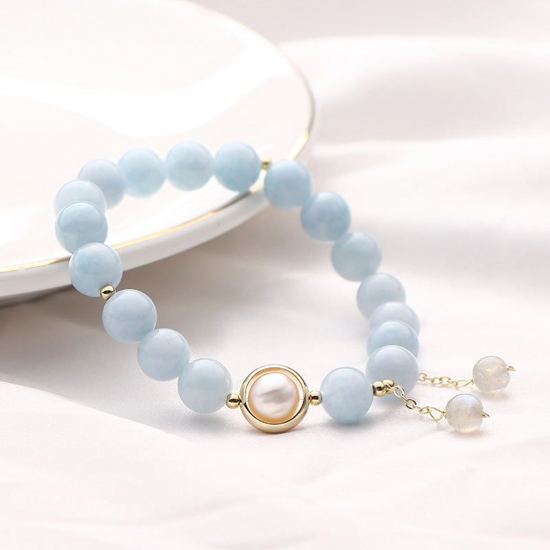 MythStone Aquamarine Pearl Healing Moonstone Beads Charm Bracelet