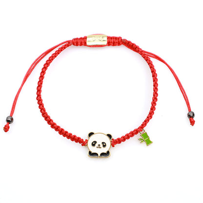 Mythstone Tibetan Handmade Panda Bamboo Lucky Red String Bracelet