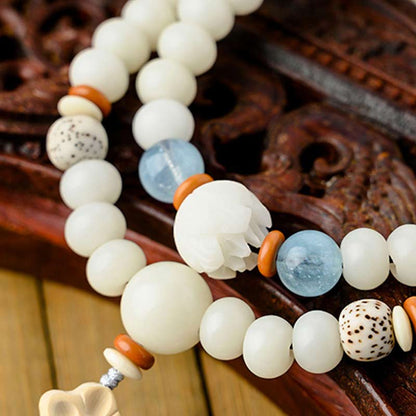 Mythstone Tibetan White Jade Bodhi Lotus Blessing Bracelet