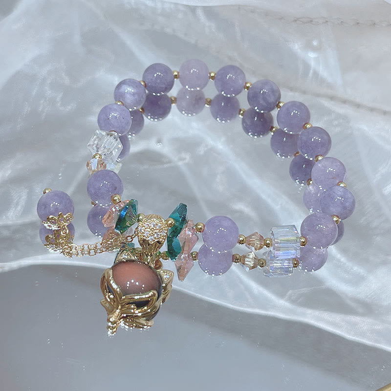 Mythstone Natural Purple Jade Fox Charm Happiness Bracelet