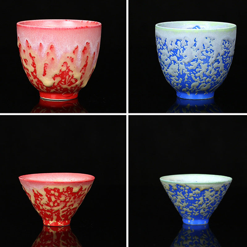 Mythstone Retro Blue Red Gradient Lotus Pattern Kiln Change Ceramic Teacup Kung Fu Tea Cup Bowl