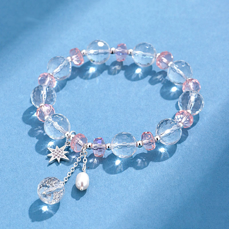 Pulsera con dije de estrella protectora de cristal blanco y rosa Mythstone