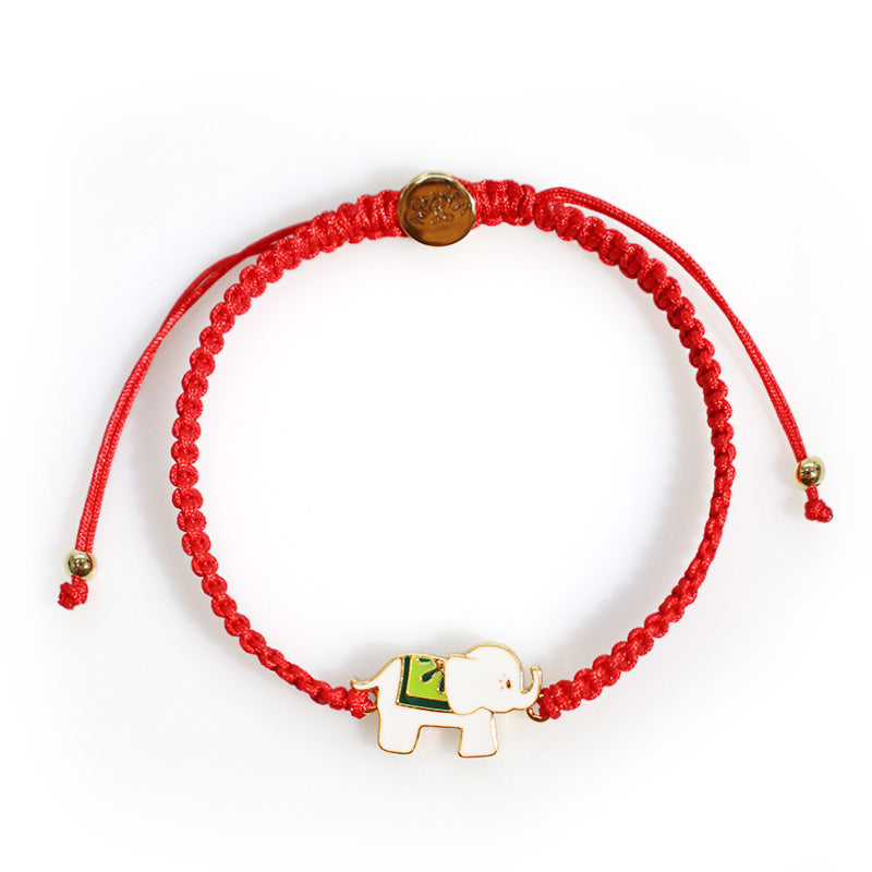 Mythstone Tibetan Handmade 925 Sterling Silver Lucky Elephant Red String Bracelet