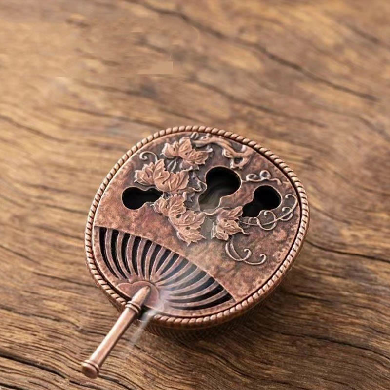 Mythstone Small Mini Gourd Fan Pipa Copper Alloy Incense Burner Decoration With Incense