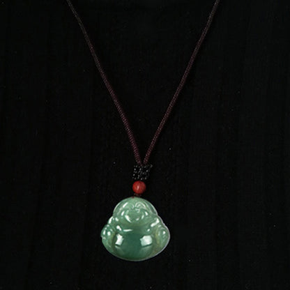 Mythstone Laughing Buddha Jade Abundance String Necklace Pendant