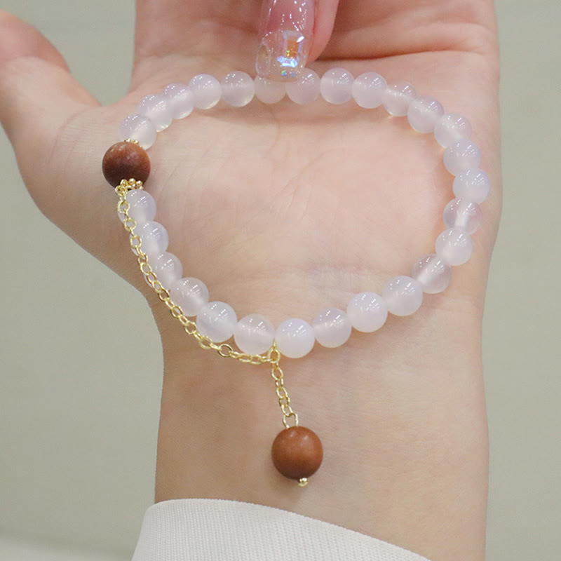 Mythstone Sandalwood Cat's Eye Fu Character Charm Protection Bracelet