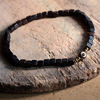 Mythstone Ebony Wood Dzi Bead Copper Peace Couple Bracelet