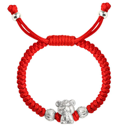 Mythstone 999 Sterling Silver Chinese Zodiac Red Rope Luck Handcrafted Kids Bracelet