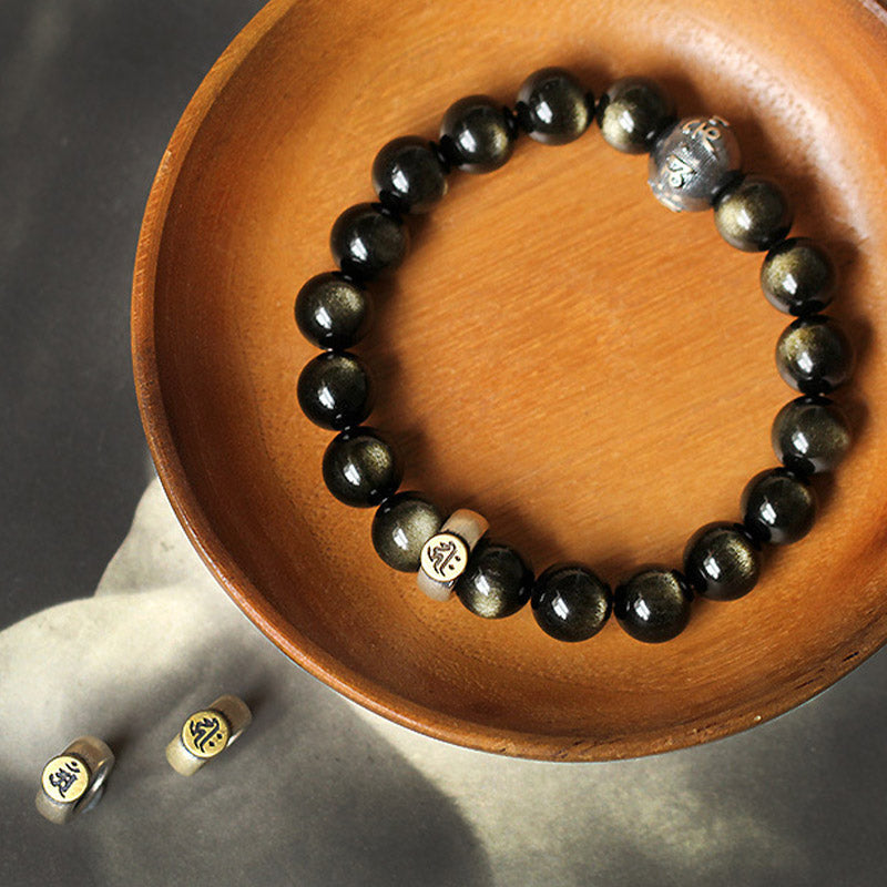 Mythstone Chinese Zodiac Natal Buddha Obsidian Purification Bracelet