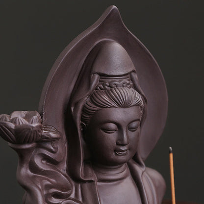 Mythstone Tibetan Avalokitesvara Buddha Lotus Healing Backflow Smoke Fountain Incense Burner