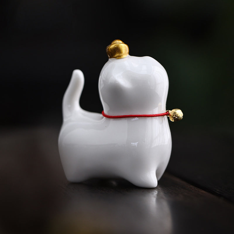 Lingote de té de cerámica para mascotas con forma de gato de la suerte Mythstone, figura decorativa para escritorio del hogar