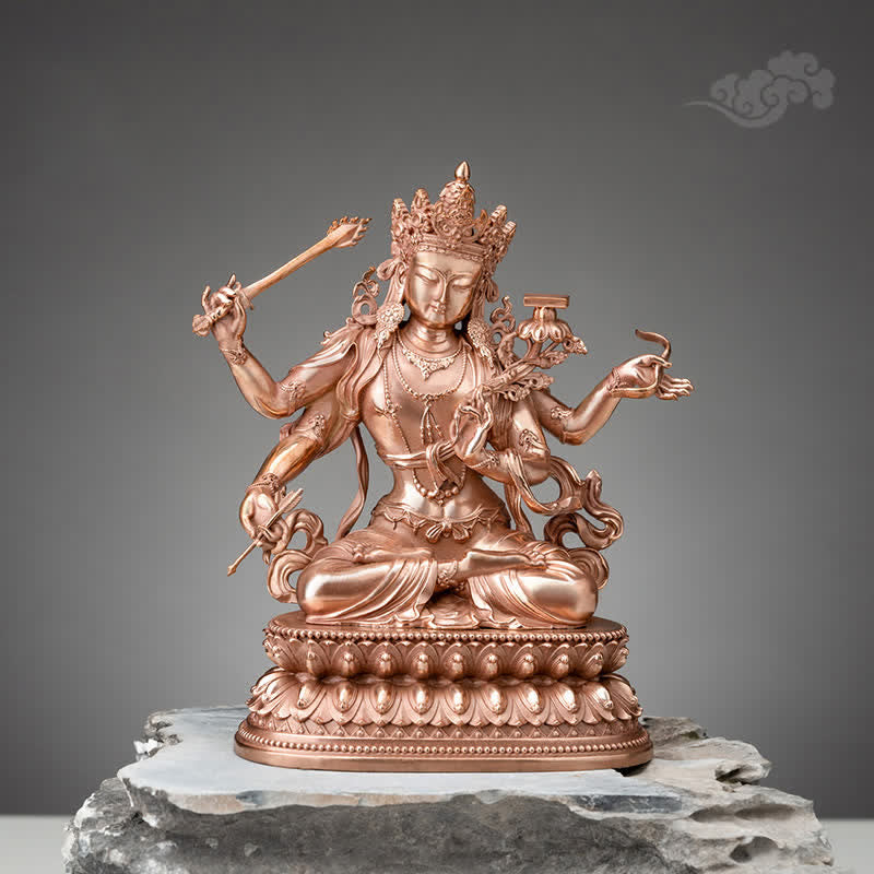 Estatua decorativa de cobre Serenity de la figura del Bodhisattva Manjusri de cuatro brazos de Mythstone 