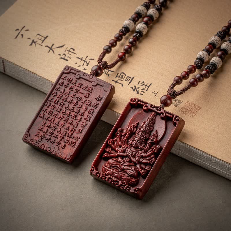 Mythstone Chinese Zodiac Natal Buddha Small Leaf Red Sandalwood Protection Necklace Pendant