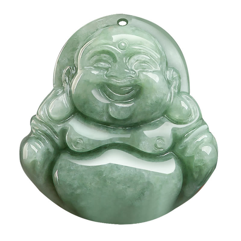 Mythstone Natural Green Jade Laughing Buddha Luck Abundance Necklace Pendant